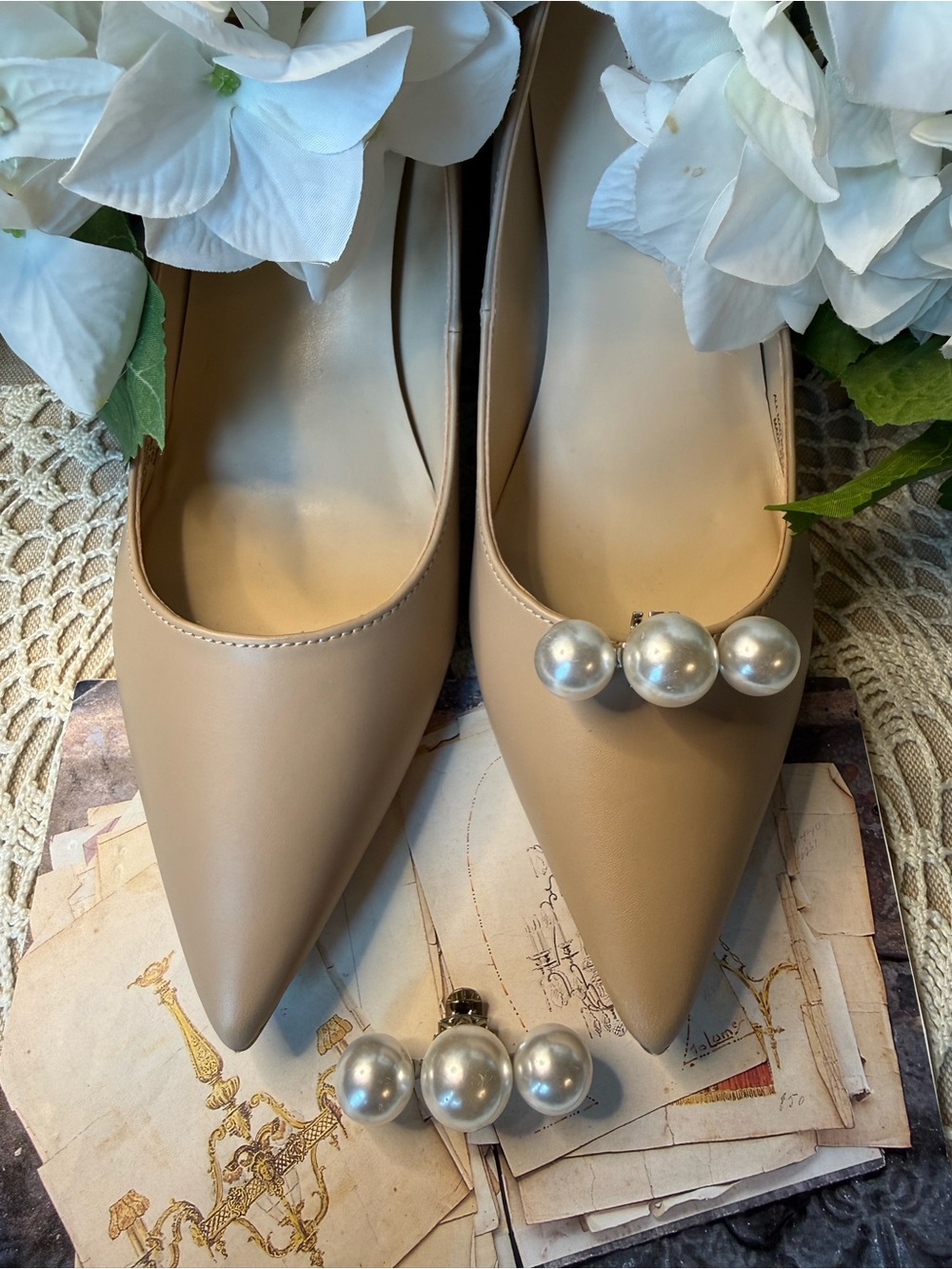 Faux Pearl Shoe Clips Bridal Wedding Removable Clips Pair